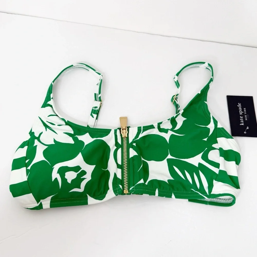 NWT KATE SPADE | Floral Forest Glen White and Green Bikini High Waist Set Sz. XS